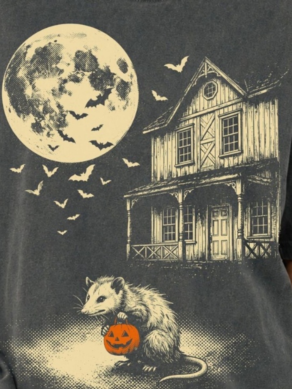 Comfort Colors Pepper Graphic Halloween Tee with Cream Moon & Orange Pumpkin - Picture 2 of 3